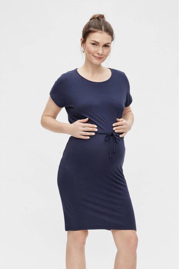 Mamalicious zwangerschaps- en voedingsjurk MLALISON met ceintuur donkerblauw Dames Viscose Ronde hals XL