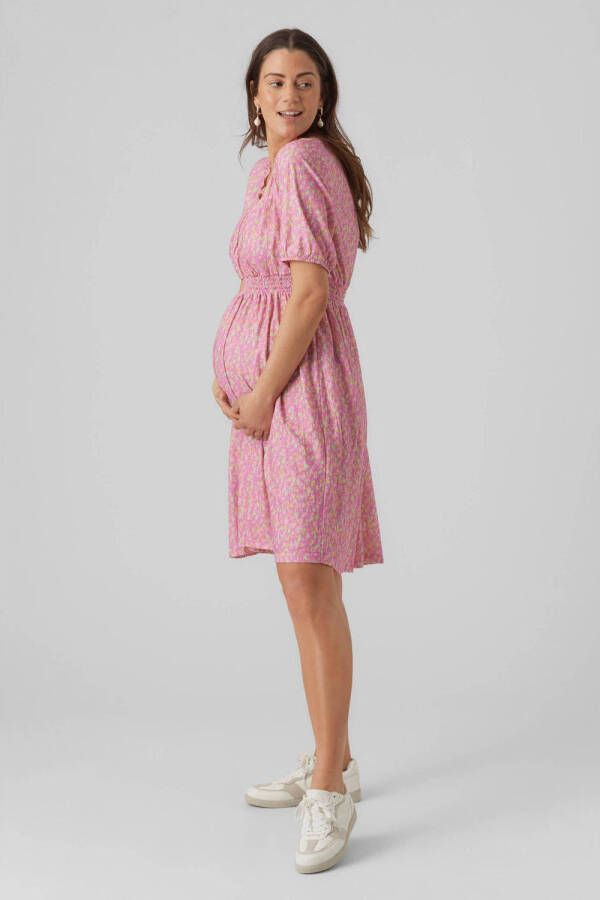 Mamalicious zwangerschaps- en voedingsjurk MLAMAYA met all over print roze Dames Polyester V-hals XL