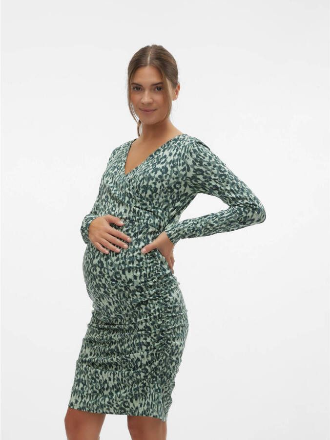 Mamalicious zwangerschaps- en voedingsjurk MLEBBA TESS met all over print groen lichtgroen Dames Stretchkatoen V-hals XL