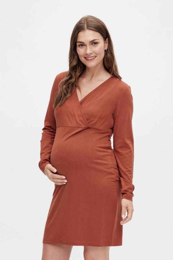 Mamalicious zwangerschaps- en voedingsjurk MLMINA brique Oranje Dames Polyester Ronde hals XL