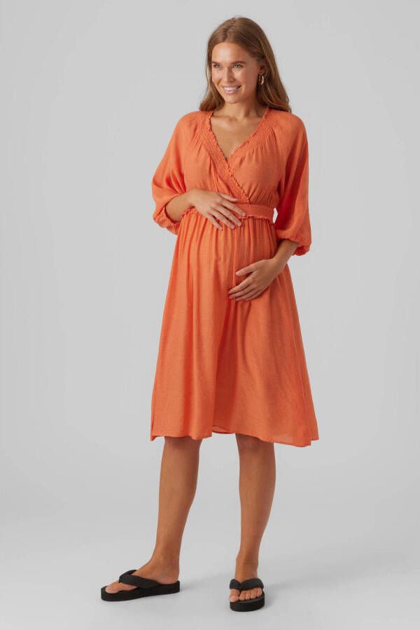 Mamalicious zwangerschaps- en voedingsjurk MLPEACE oranje Dames Viscose V-hals XL