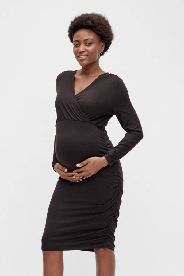 Mamalicious zwangerschaps- en voedingsjurk MLPILAR van polyester zwart XL