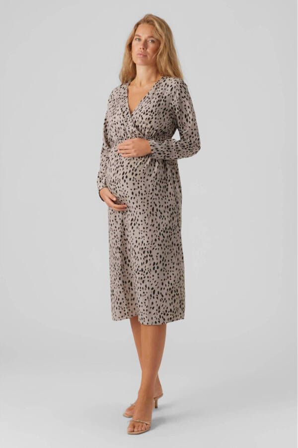 Mamalicious zwangerschaps- en voedingsjurk MLRUBY met all over print grijs zwart Dames Polyester V-hals XL