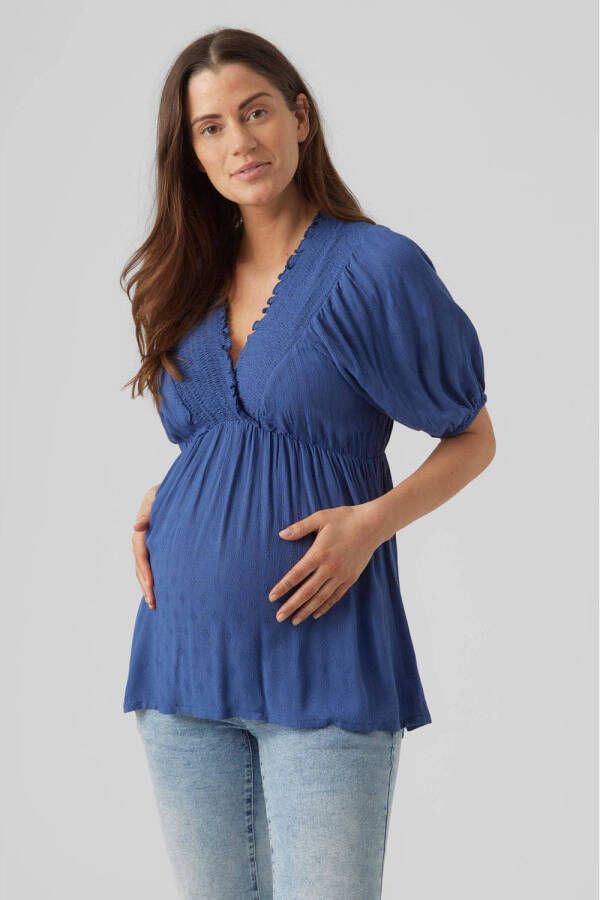 Mamalicious zwangerschaps- en voedingstop MLFELICIA met all over print blauw Dames Viscose (duurzaam materiaal) V-hals M