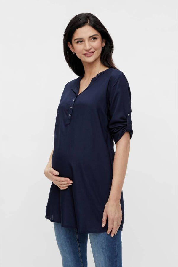 Mamalicious zwangerschaps- en voedingstuniek MLMERCY met ceintuur donkerblauw Dames Viscose Ronde hals XL