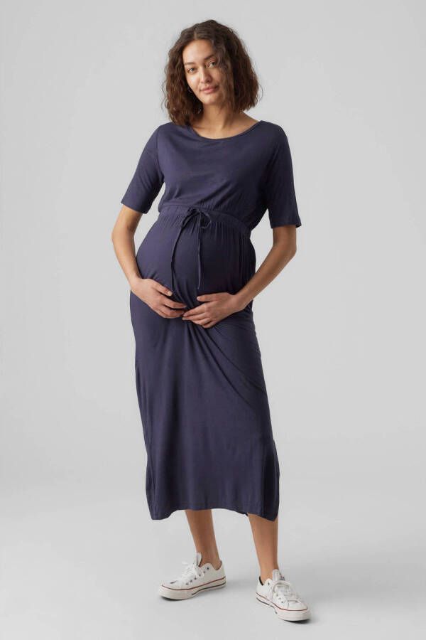 Mamalicious zwangerschapsjurk MLALISON donkerblauw Dames Viscose Ronde hals XL
