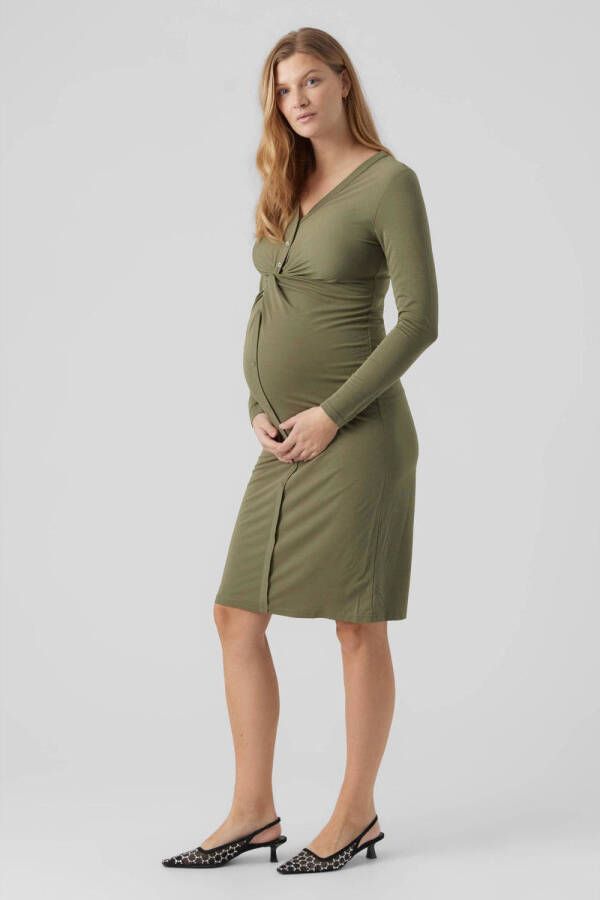 Mamalicious zwangerschapsjurk MLBEA groen Dames Viscose V-hals Effen XL