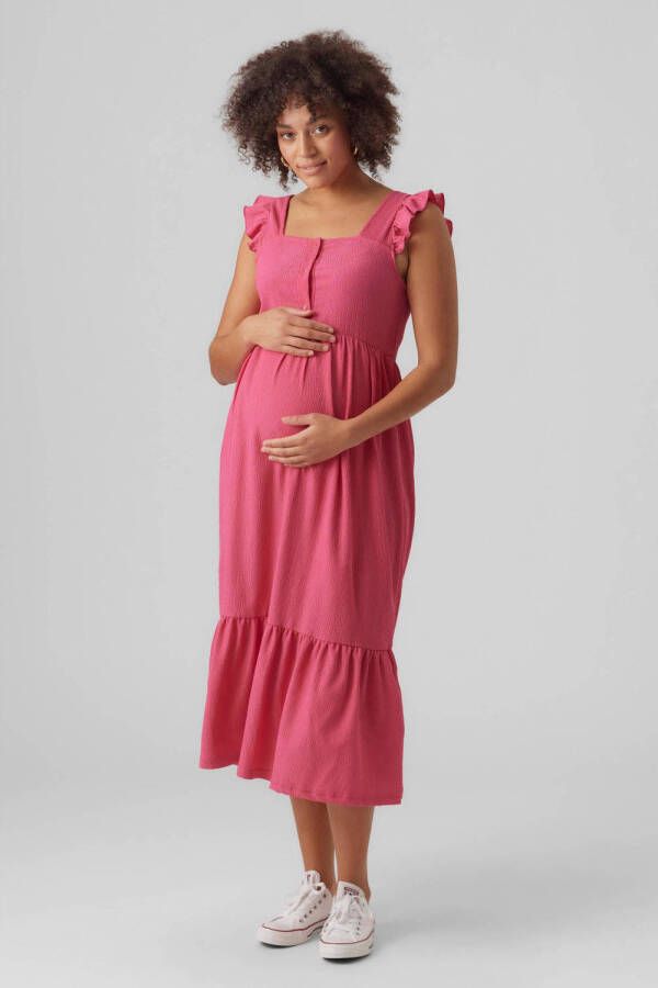 Mamalicious zwangerschapsjurk MLCAILEEN met ruches roze Dames Polyester Ronde hals S