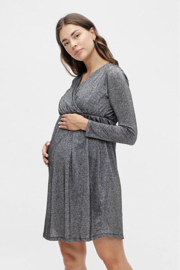Mamalicious zwangerschapsjurk MLJASMIN met glitters grijs Dames Polyester V-hals S