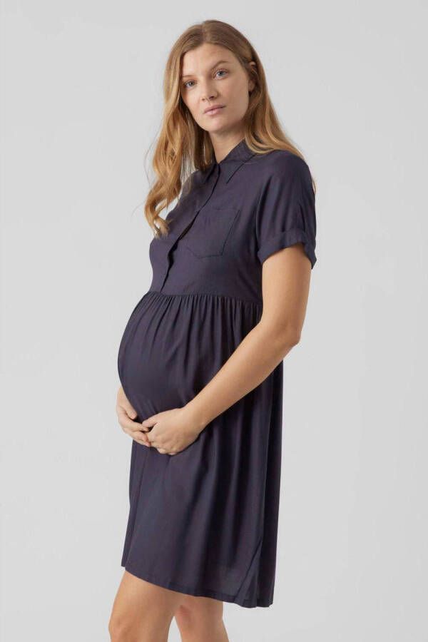 Mamalicious zwangerschapsjurk MLMELANI donkerblauw Dames Viscose Klassieke kraag XL