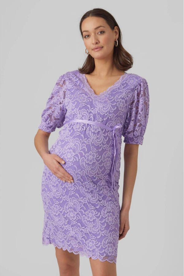 Mamalicious zwangerschapsjurk MLMIVANA met kant lila Paars Dames Katoen V-hals XL