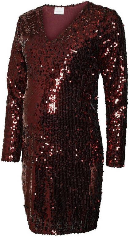 Mamalicious zwangerschapsjurk MLPARTY met pailletten donkerrood Dames Polyester V-hals XL