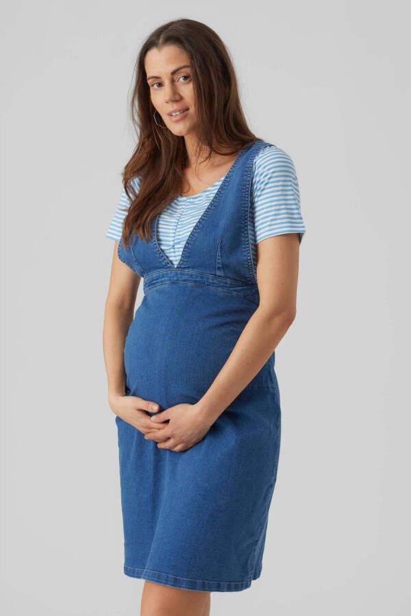 Mamalicious zwangerschapsjurk MLPINE medium blue denim Blauw Dames Stretchdenim V-hals XL