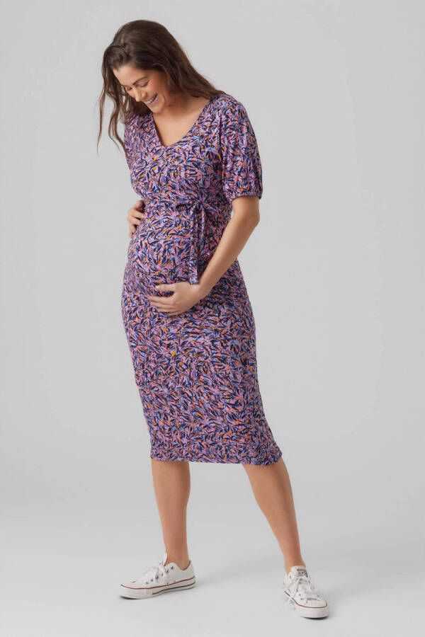 Mamalicious zwangerschapsjurk MLWANESSA met all over print roze zwart Dames Viscose V-hals XL - Foto 1