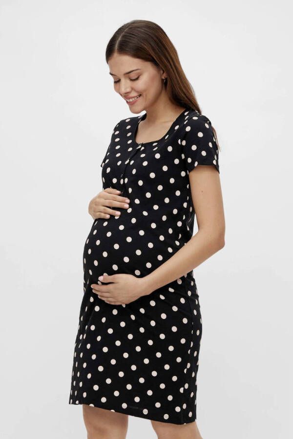 MAMALICIOUS zwangerschapsnachthemd Chill met stippen zwart wit