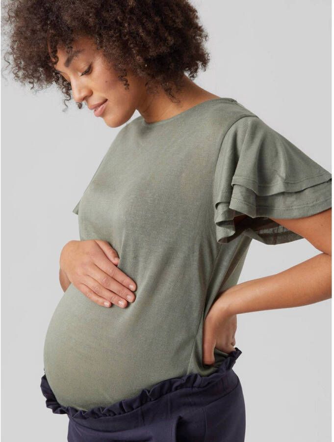 MAMALICIOUS zwangerschapsshirt MLAVIVA met ruches kaki
