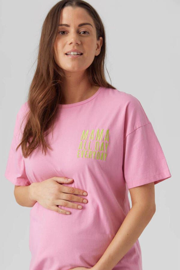 Mamalicious zwangerschapsshirt MLFERIDA met katoen roze T-shirt Printopdruk S