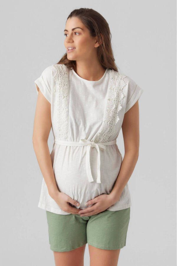 Mamalicious zwangerschapstop MLALISA met kant wit Dames Katoen Ronde hals XL