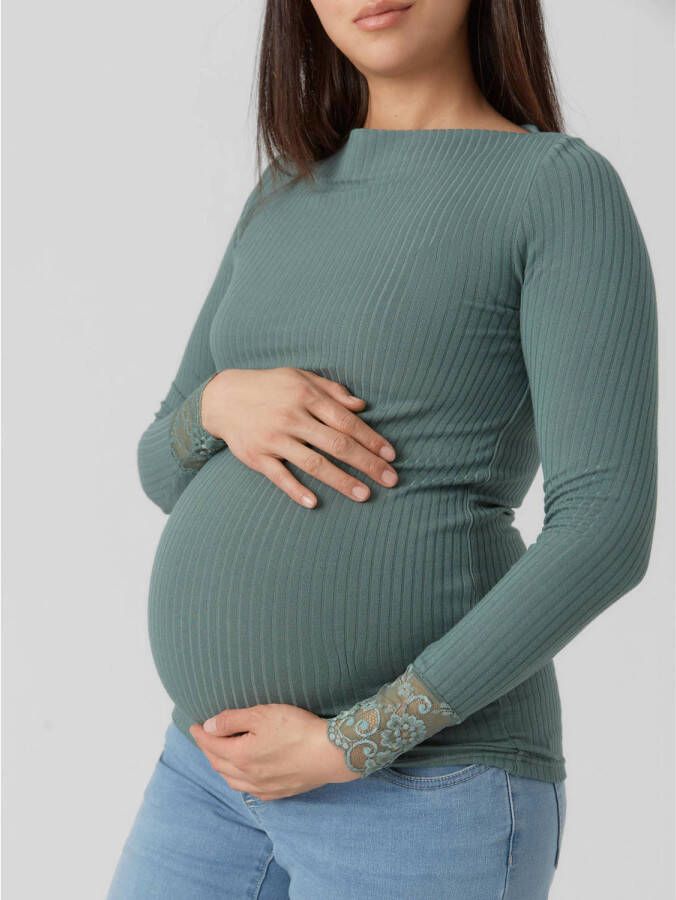 Mamalicious zwangerschapstop MLTRINITY met kant groen Dames Viscose Boothals XL
