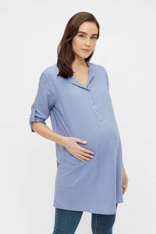 Mamalicious zwangerschapstuniek MLMERCY met ceintuur lichtblauw Dames Viscose Ronde hals XL