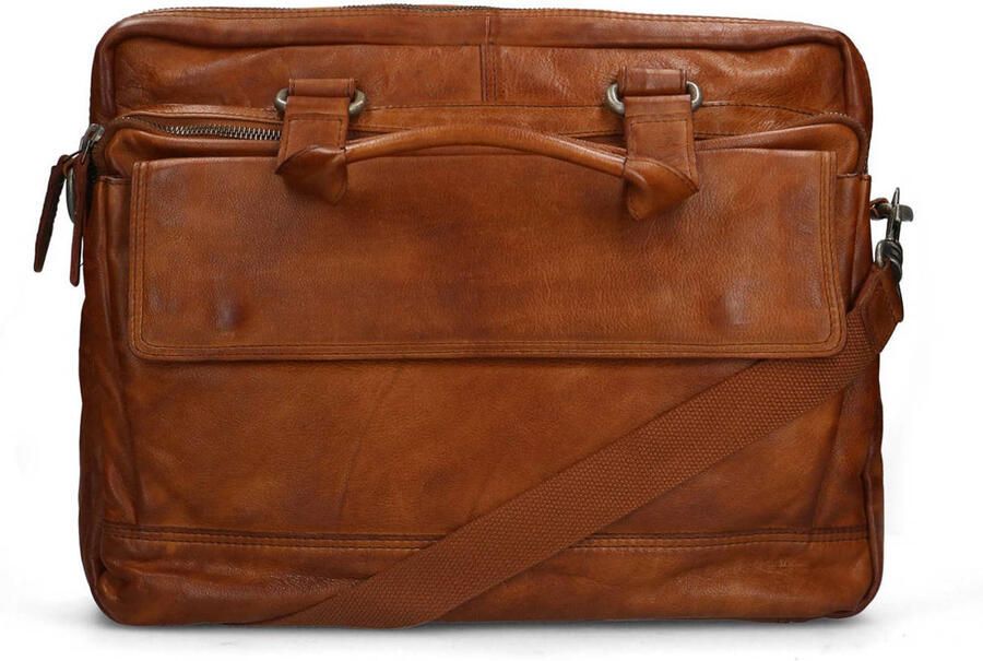 field 16 inch leren laptoptas cognac