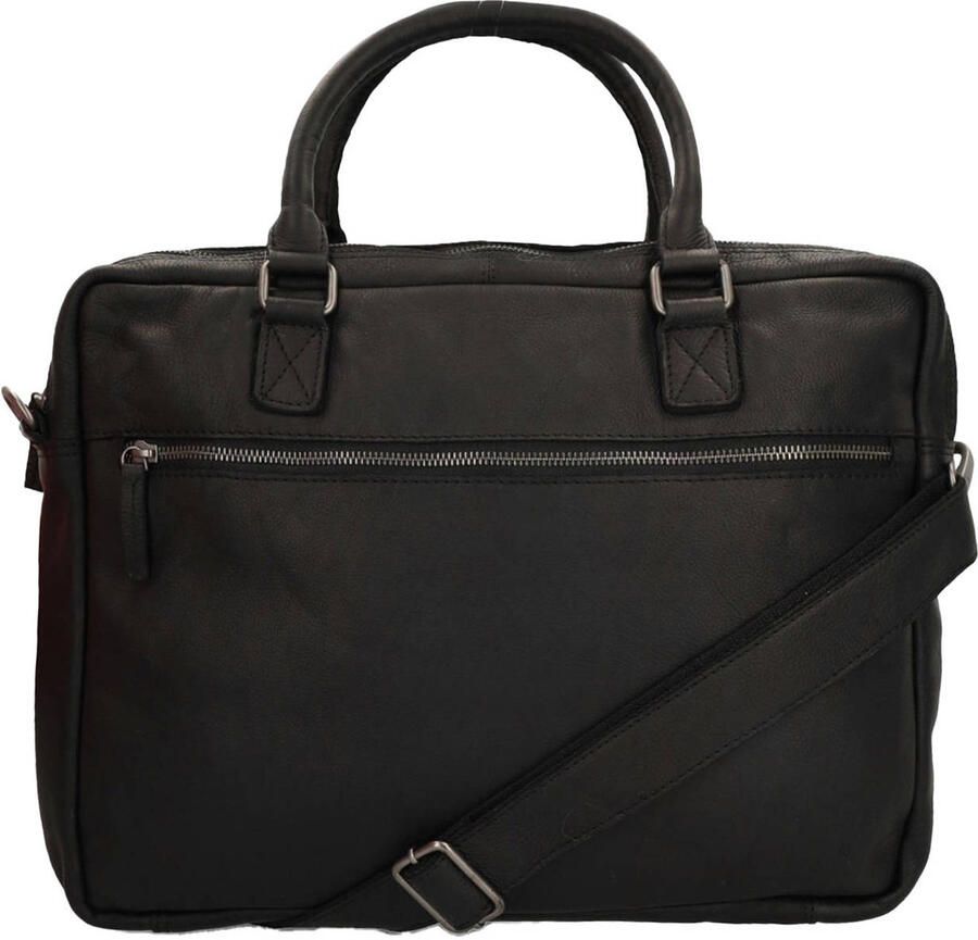 field 16 inch leren laptoptas zwart