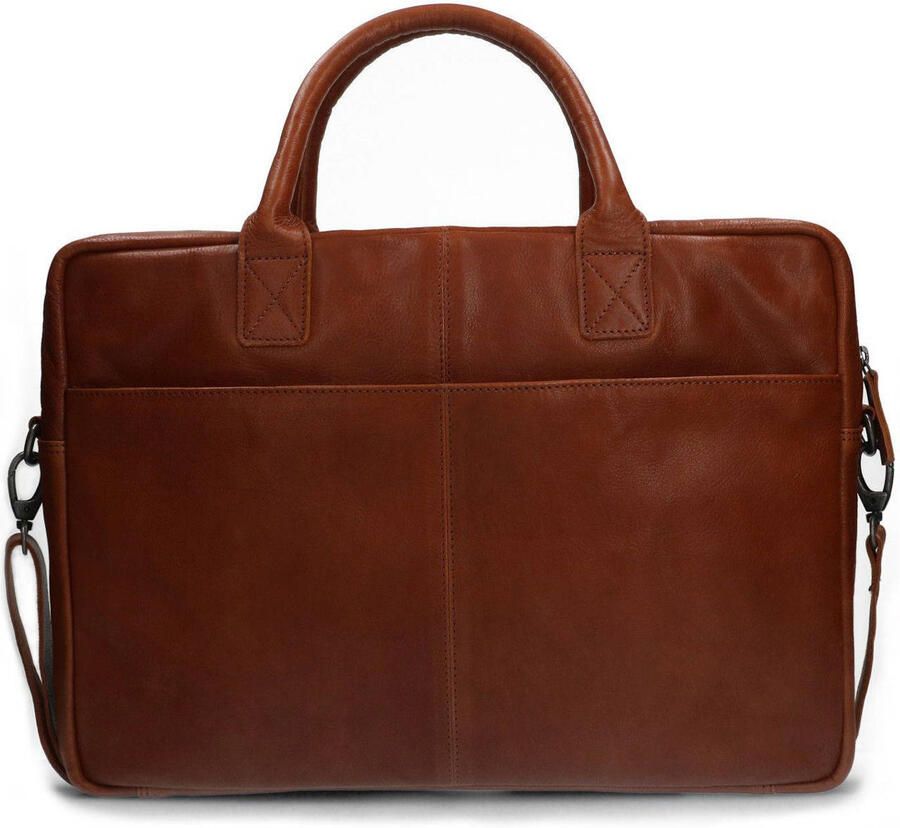 Manfield 17 inch leren laptoptas cognac