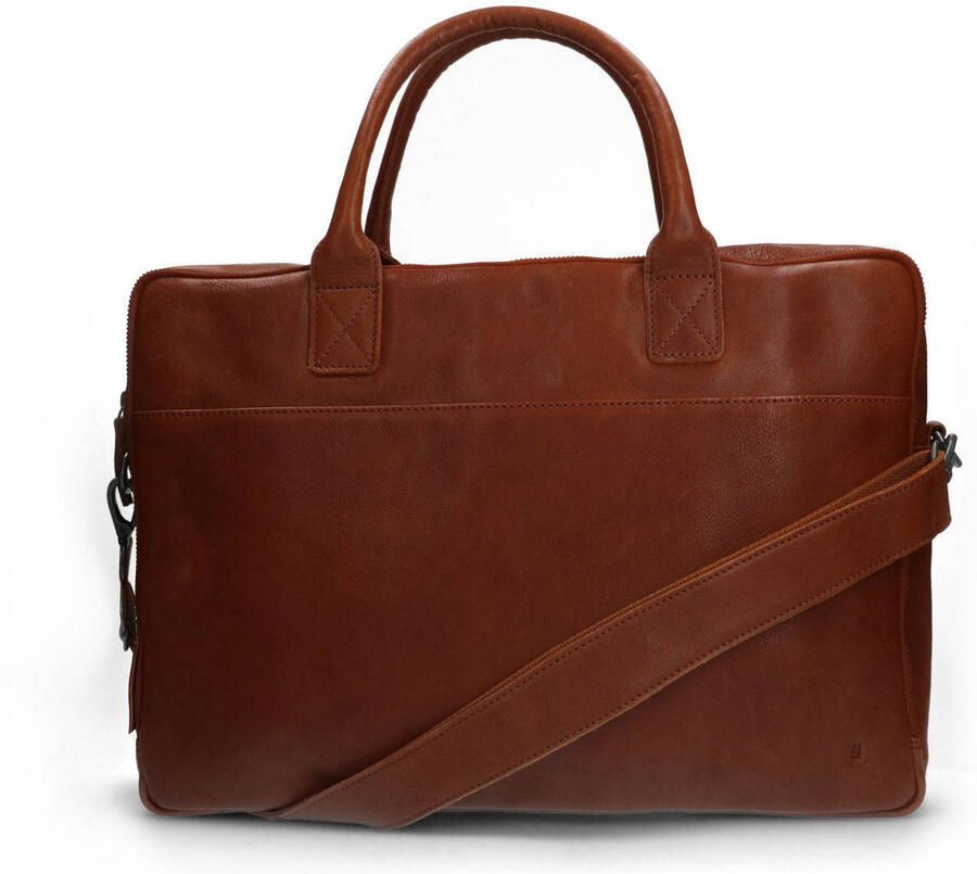 Manfield 17 inch leren laptoptas cognac - Foto 3