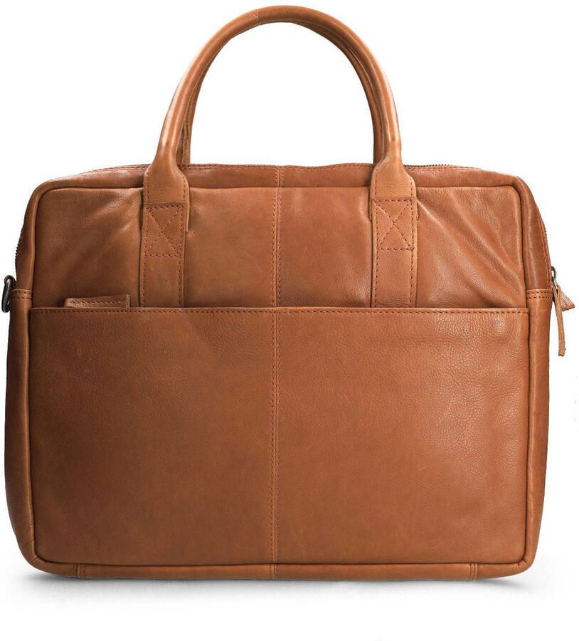 Manfield 18 inch leren laptoptas cognac