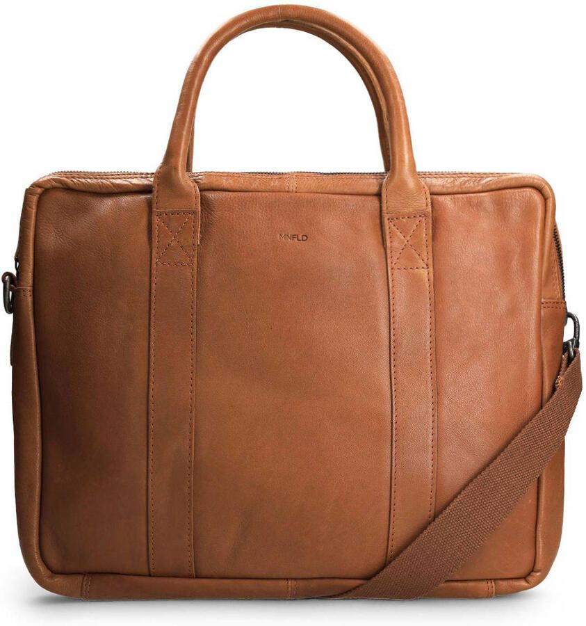Manfield 18 inch leren laptoptas cognac - Foto 2