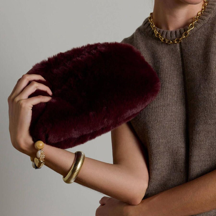 Manfield clutch van imitatiebont donkerrood - Foto 2