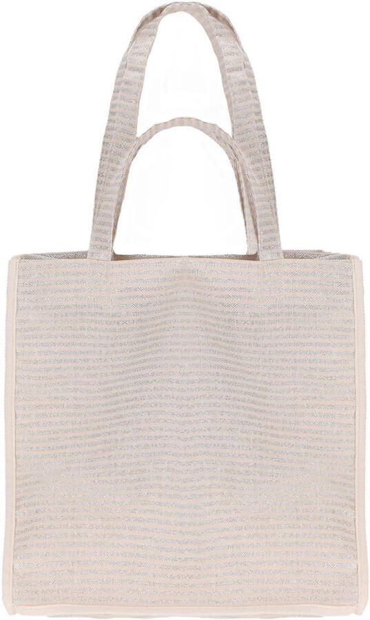 Manfield gestreepte shopper beige