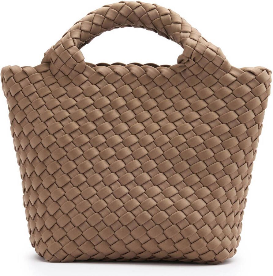 Manfield gevlochten mini handtas taupe