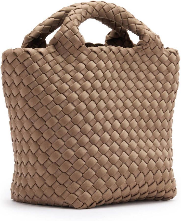 Manfield gevlochten mini handtas taupe - Foto 2