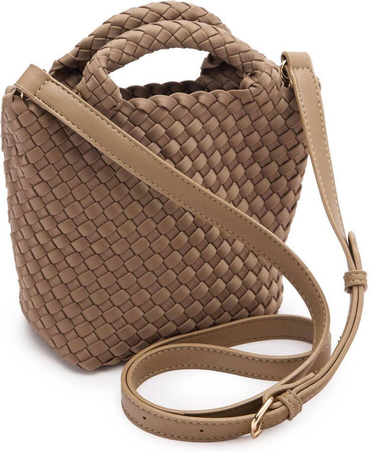 Manfield gevlochten mini handtas taupe - Foto 3