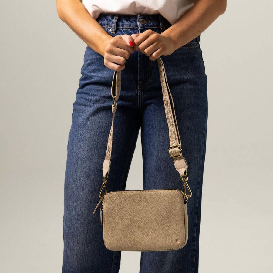 Manfield leren crossbody tas beige - Foto 2