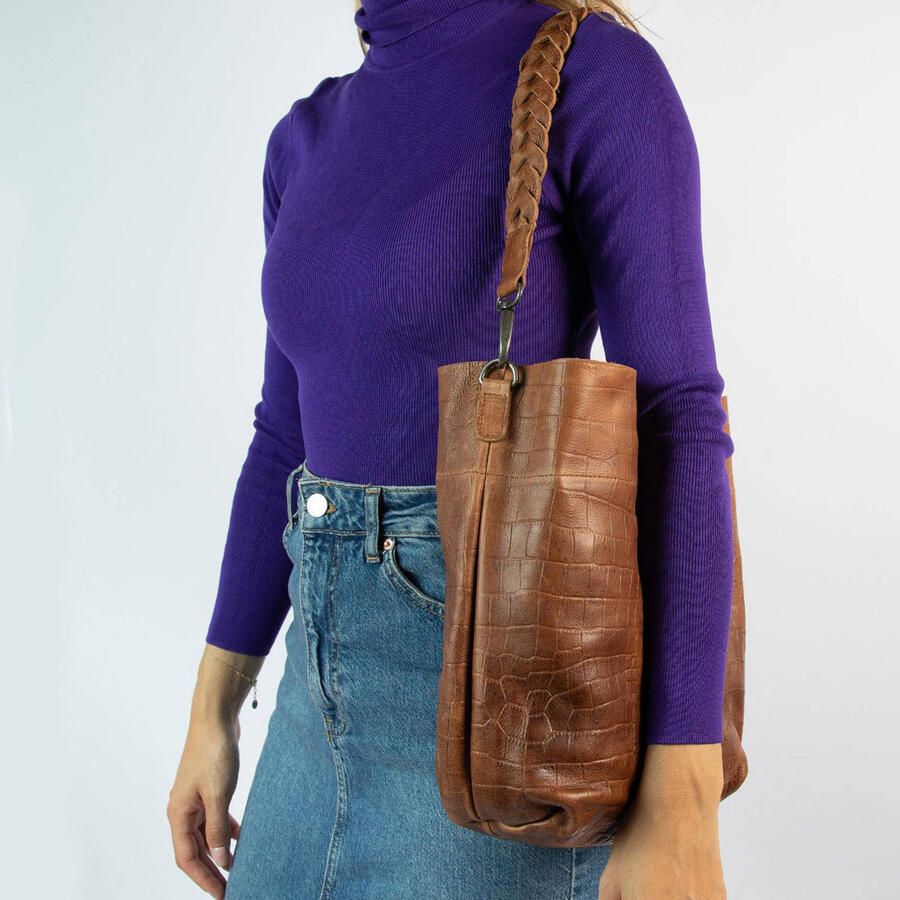 Manfield leren crossbody tas cognac