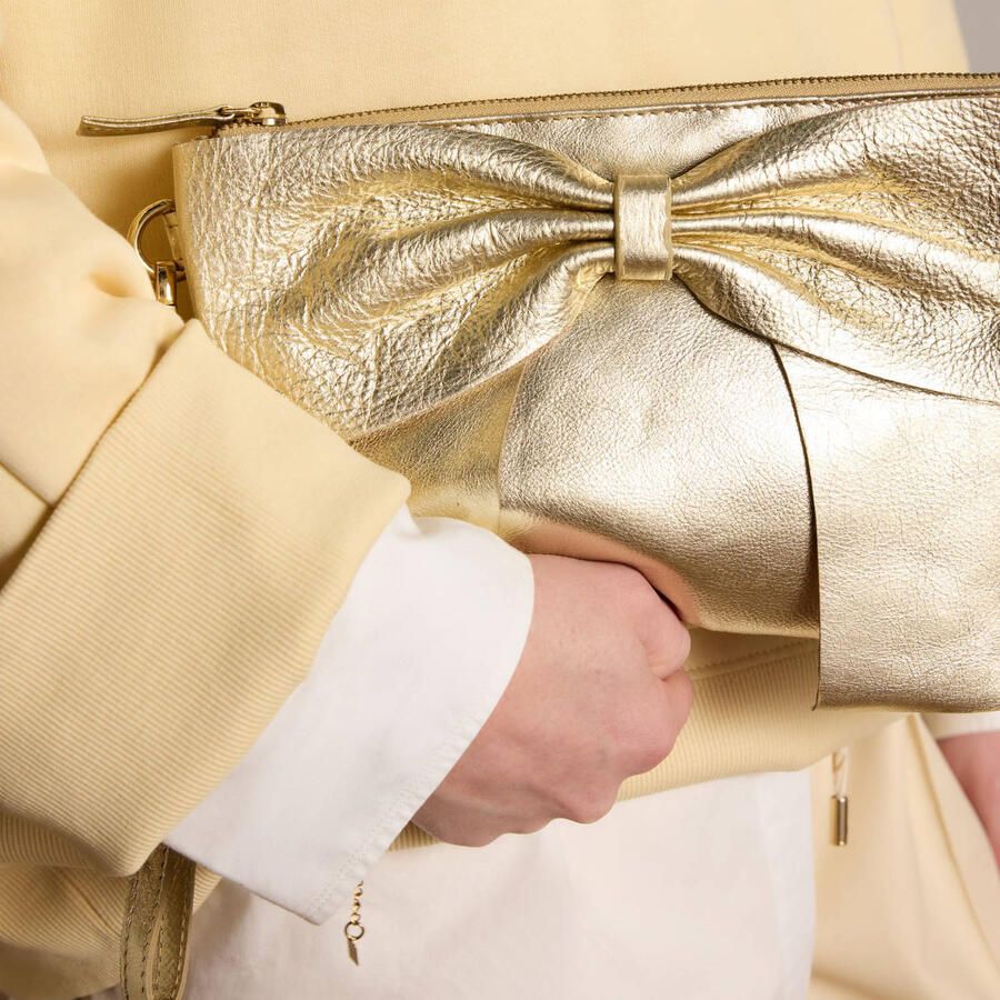 Manfield leren crossbody tas goudkleurig - Foto 2