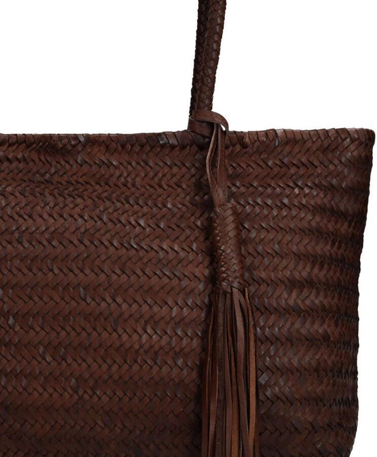 Manfield leren gevlochten shopper bruin