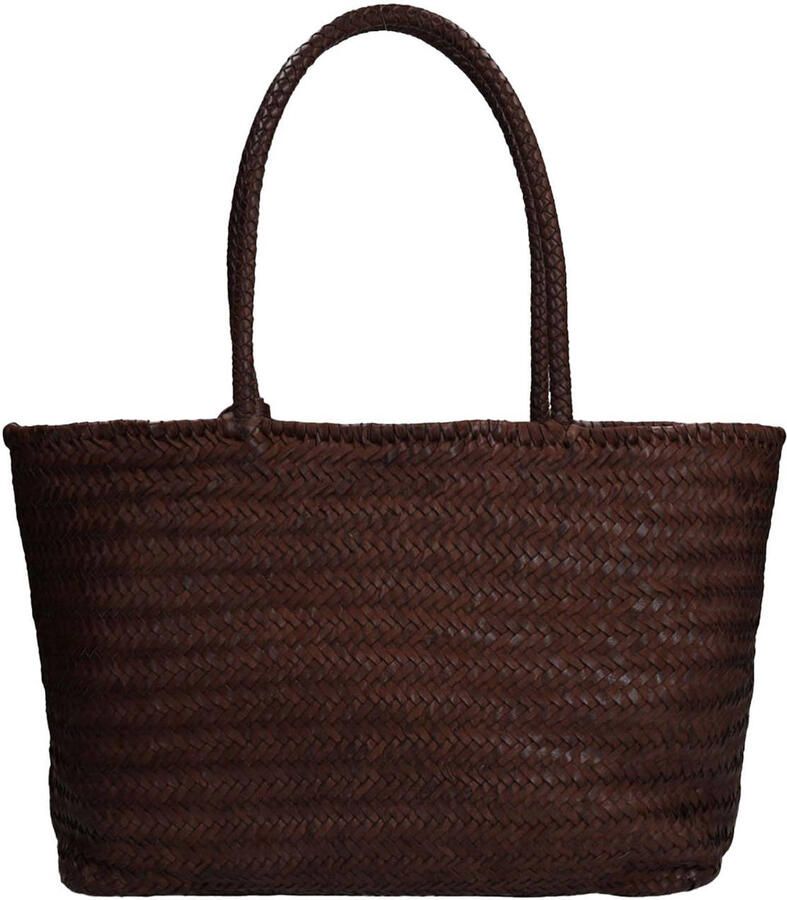Manfield leren gevlochten shopper bruin - Foto 2