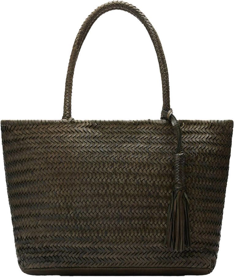 Manfield leren gevlochten shopper groen