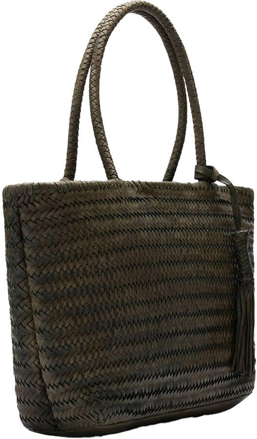 Manfield leren gevlochten shopper groen - Foto 2