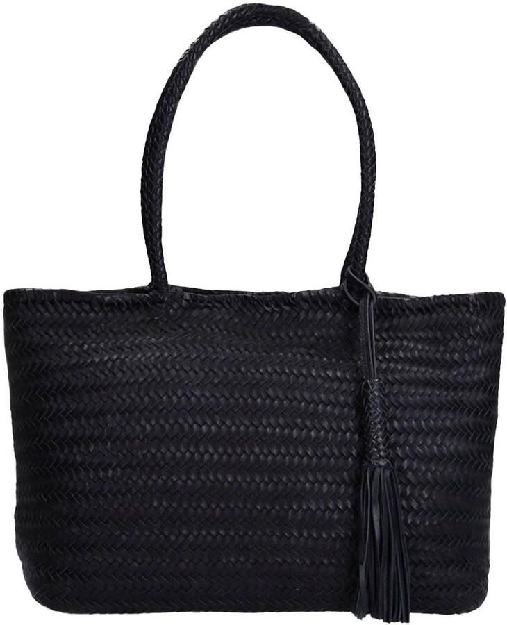 Manfield leren gevlochten shopper zwart