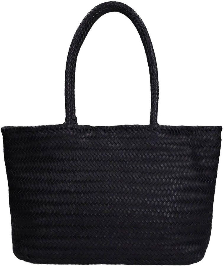 Manfield leren gevlochten shopper zwart - Foto 2