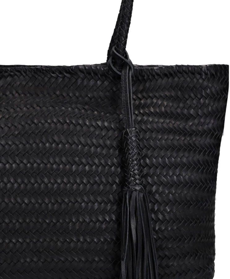 Manfield leren gevlochten shopper zwart - Foto 3