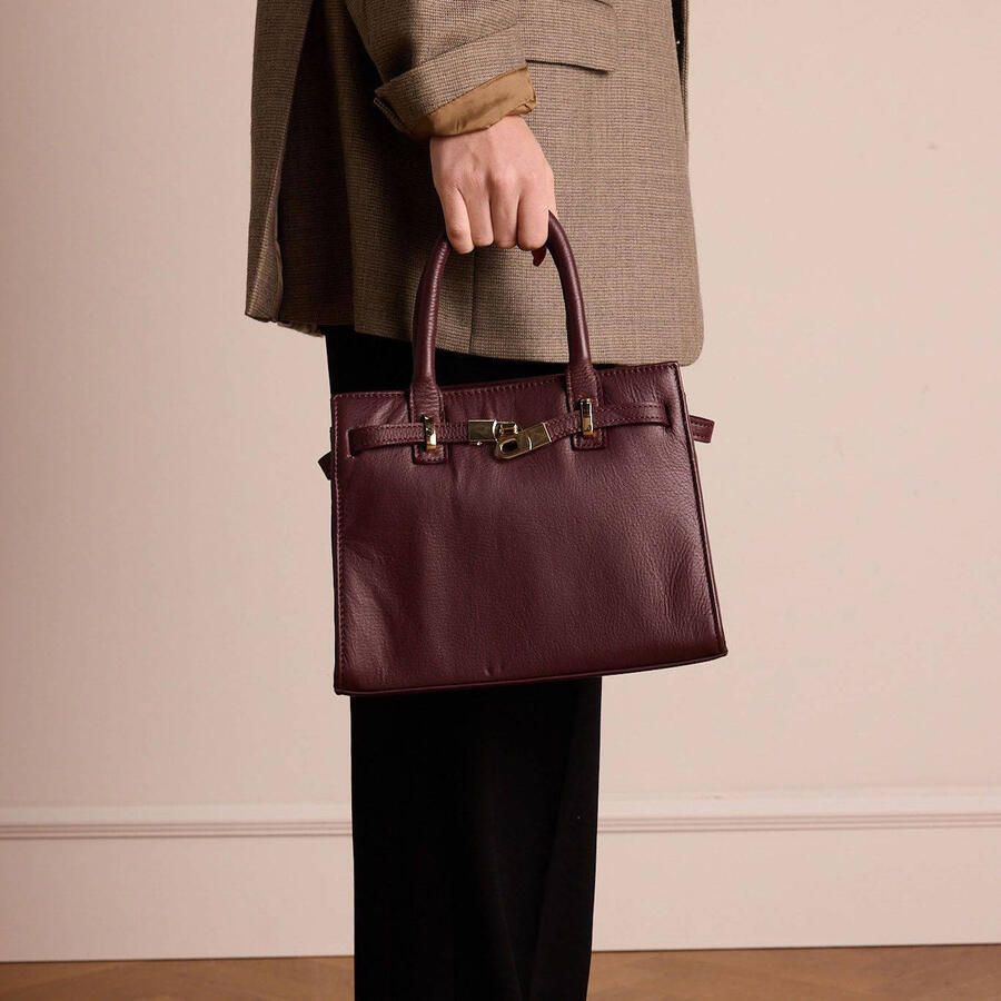 Manfield leren handtas donkerrood - Foto 2