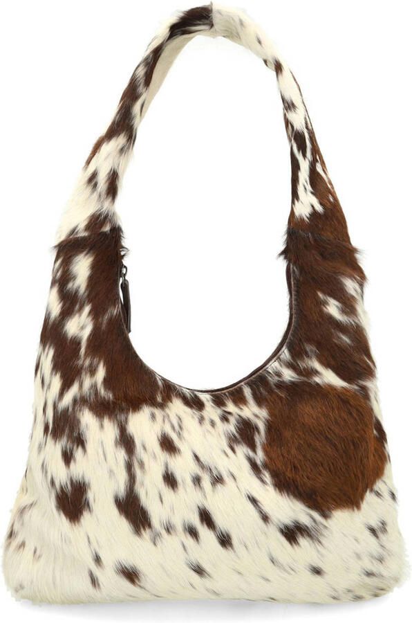 Manfield leren schoudertas met koeienprint bruin