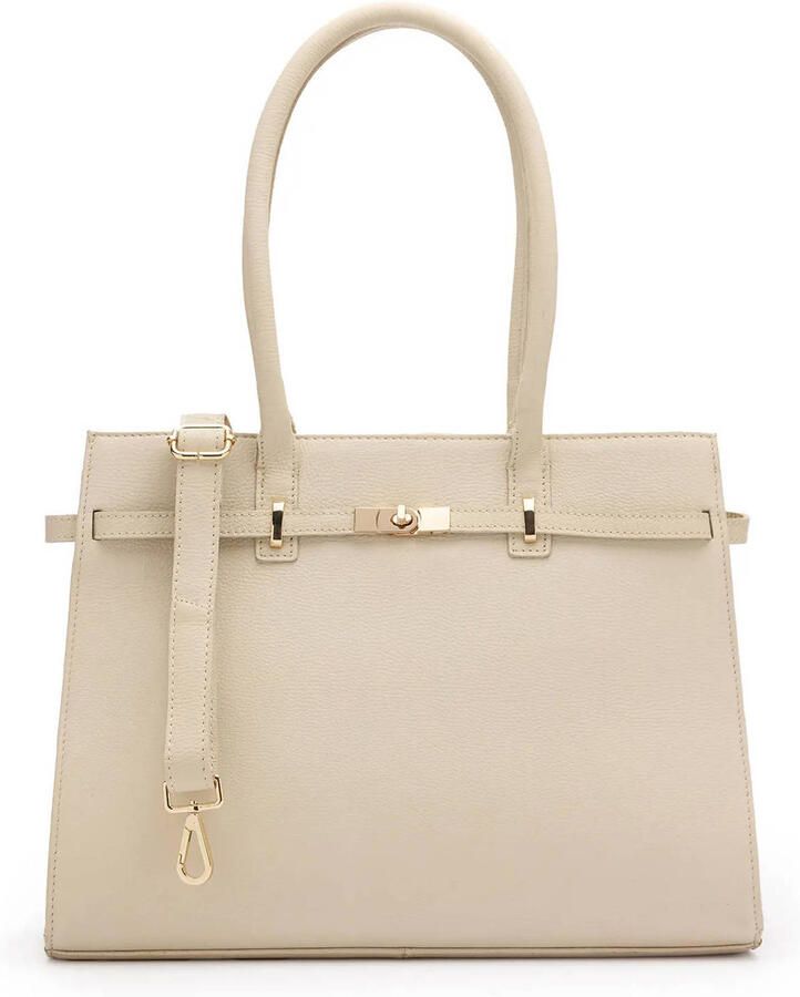 Manfield leren shopper beige