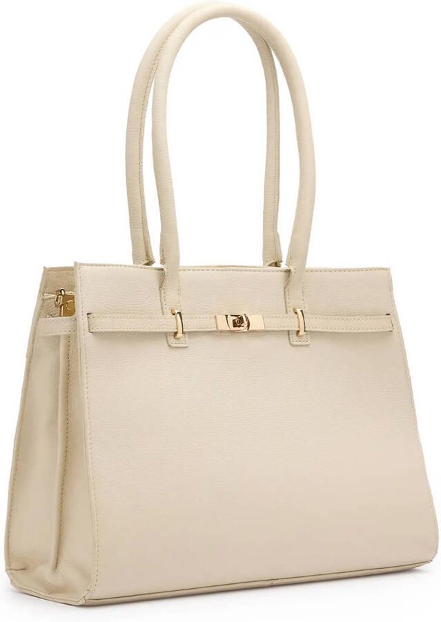 Manfield leren shopper beige - Foto 3