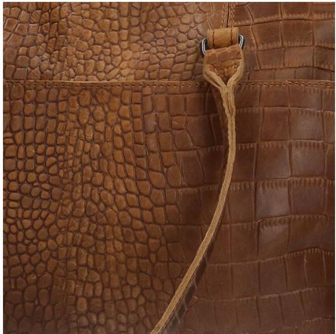 Manfield leren shopper met crocoprint cognac - Foto 2